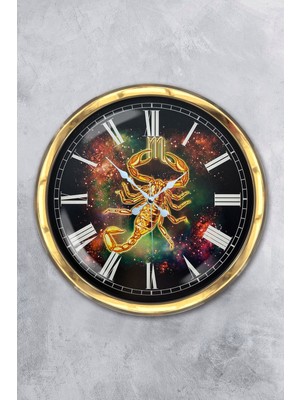 Kasva Concept Hediyelik 40 cm Gold Metal Akrep Burcu Duvar Saati