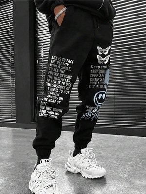 Adrift Slogan & Cartoon Graphic Drawstring Waist Eşofman Altı