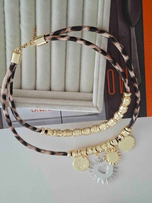 Pames Aksesuar Leopar Deri Charm Kolye