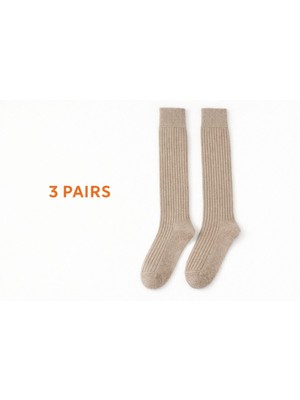 Esesto Sock 3'lü Kışlık Kadın Pamuk Yün Karışımı Diz Altı Uzun Çorap ( Diz Altı)