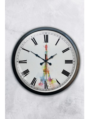 Kasva Concept 40 cm Siyah Metal Eyfel Kulesi Duvar Saati