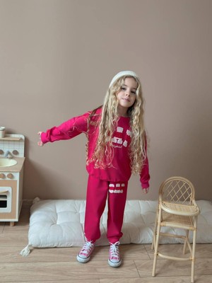 Jolly Kids Kız Çocuk Şeritli Sweatshirt Eşofmanlı Kışlık Takım