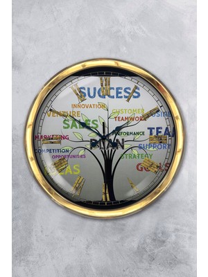 Kasva Concept Hediyelik 40 cm Gold Metal Success Duvar Saati