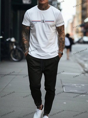 Homme Erkek Mektup Baskı Kısa Kollu Tişört ve Uzun Pantolon Iki Parçalı Set