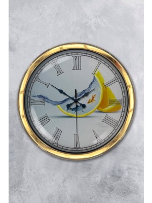 Kasva Concept Hediyelik 40 cm Gold Metal Mutfak Duvar Saati