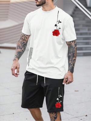 Manfinity Homme 2 Adet/takım Erkek Çiçek Desenli Tişört ve Şort Takımı