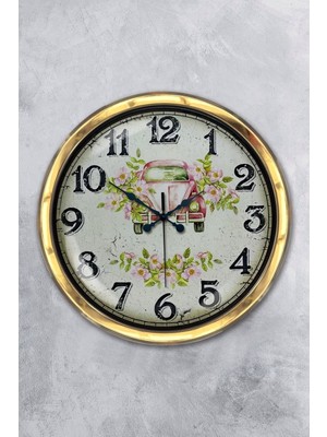 Kasva Concept Hediyelik Saat 40 cm Gold Metal Pembe Tosbağa Duvar Saati