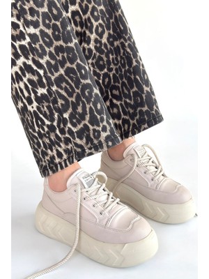 Emwa Bej Cilt Bağcıklı Spor Ayakkabı - Lisinya