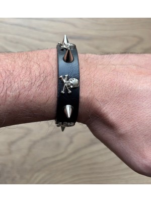 Metal Giyim Spayk Kurukafa Ince Bileklik