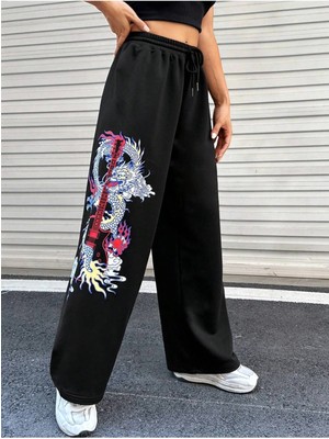 Adrift Coolane Dragon & Guitar Print Drawstring Waist 4 Mevsim Eşofman