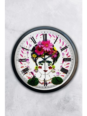 Kasva Concept Hediyelik 40 cm Siyah Metal Flowers Duvar Saati
