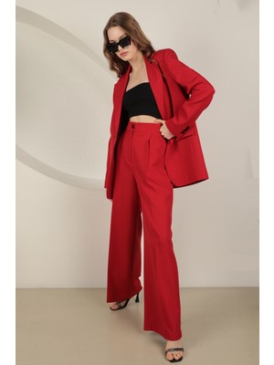 End Black Store Atlas Kumaş Kırmızı Kadın Palazzo Pantolon