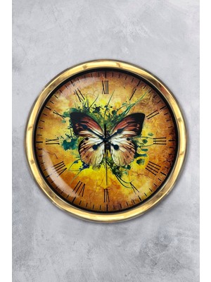 Kasva Concept Hediyelik 40 cm Gold Metal Kelebek Duvar Saati
