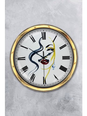 Kasva Concept Hediyelik 40 cm Gold Metal Kadın Güzellik Duvar Saati