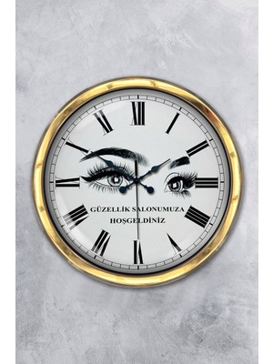 Kasva Concept Hediyelik Saat 40 cm Gold Metal Güzellik Salonu Duvar Saati