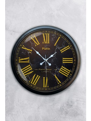 Kasva Concept Hediyelik 40 cm Siyah Metal Sarı Roma Rakamlı Duvar Saati