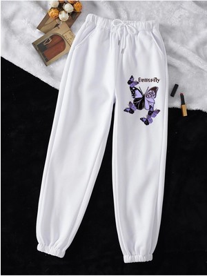 Adrift Butterfly & Letter Graphic Drawstring Waist 4 Mevsim Eşofman