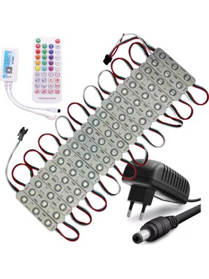 Powerr Led Aydınlatma 20 Adet 12 V 1,5 Watt Argb 5050 Pixel Cob LED Modül SP611E Tek Çıkışlı Sese ve Müziğe Duyarlı 3A Plastik Adaptörlü Set