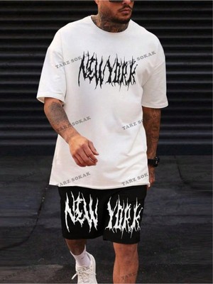 Legnd Erkek Mektup Baskılı Bisiklet Yaka Kısa Kollu Rahat 2 Adet/takım Kıyafetler