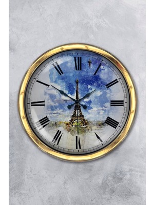 Kasva Concept 40 cm Gold Metal Eyfel Kulesi Duvar Saati