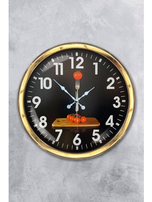 Kasva Concept Hediyelik 40 cm Gold Metal Mutfak Duvar Saati