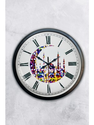 Kasva Concept Hediyelik 40 cm Siyah Metal Hilal ve Cami Duvar Saati