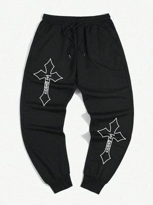 Adrift Guys Cross Letter Graphic Drawstring Waist Eşofman Altı