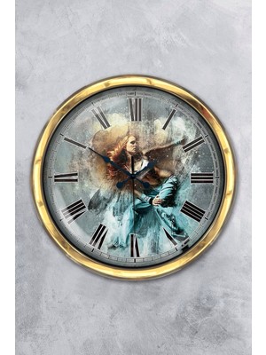 Kasva Concept Hediyelik 40 cm Gold Metal Dance Duvar Saati