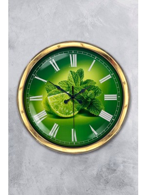 Kasva Concept Hediyelik 40 cm Gold Metal Limon Temalı Mutfak Duvar Saati
