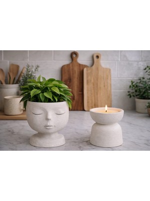 Mn Ticaret Yüz Saksı ve Modern Dekor Mumluk Set