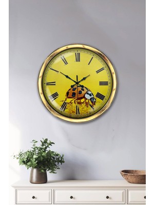 Kasva Concept Hediyelik 40 cm Gold Metal Uğur Böceği Duvar Saati