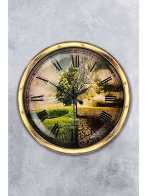 Kasva Concept Hediyelik 40 cm Gold Metal Iklim Duvar Saati Dekor