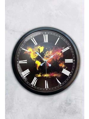 Kasva Concept 40 cm Siyah Metal Dünya Haritası Duvar Saati