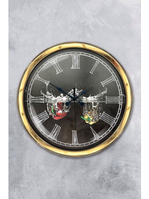 Kasva Concept Hediyelik 40 cm Gold Metal Mutfak Duvar Saati
