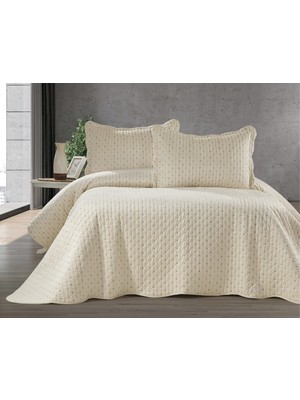 Meine Home Krem Nakışlı Kadife Yatak Örtüsü Seti 250X260 - %100 Pamuk 3 Parça