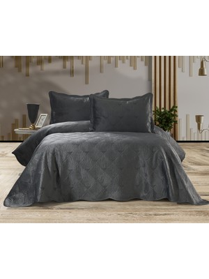 Meine Home Antrasit Kadife Yatak Örtüsü Seti 250X260 - %100 Pamuk 3 Parça