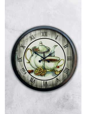 Kasva Concept 40 cm Siyah Metal Çaydanlık Mutfak Duvar Saati