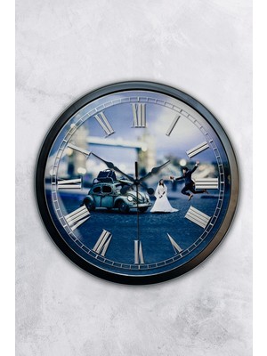 Kasva Concept 40 cm Siyah Metal Gelin Damat Duvar Saati