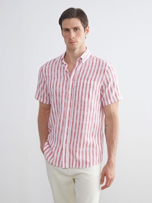 Lc Waikiki Yeni Sezon Regular Fit Kısa Kollu Çizgili Poplin Erkek Gömlek