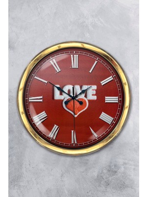 Kasva Concept Hediyelik 40 cm Gold Metal Love Duvar Saati