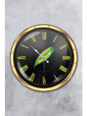 Kasva Concept Hediyelik 40 cm Gold Metal Yaprak Duvar Saati