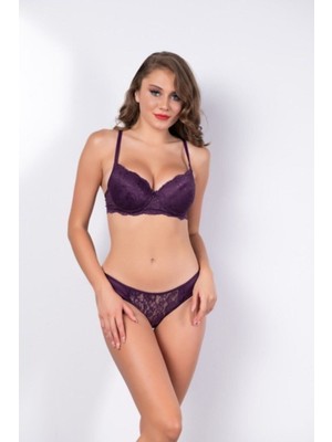 Intive Lingerie Kadın Mor Dantel Detaylı Sütyen ve Külot Takım