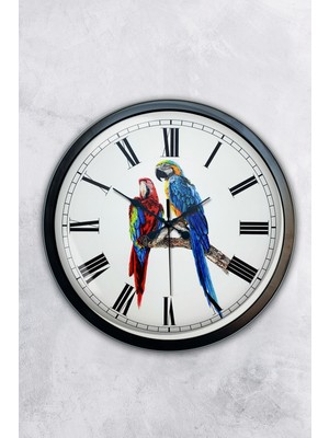 Kasva Concept Hediyelik 40 cm Siyah Metal Papağan Duvar Saati