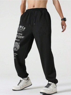 Adrift Hypemode Letter Tiger & Floral Graphic Drawstring Waist Eşofman Altı