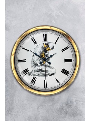Kasva Concept Hediye 40 cm Gold Metal Ibadet Duvar Saati Clock