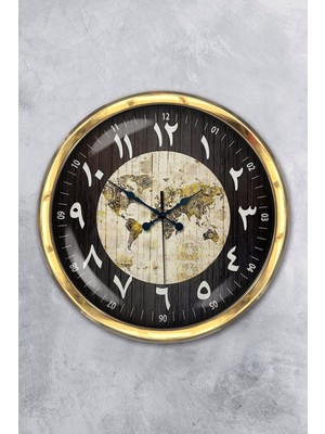 Kasva Concept Hediyelik 40 cm Gold Metal Arabia Maps Duvar Saati