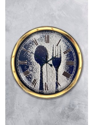 Kasva Concept Hediyelik 40 cm Gold Metal Mutfak Duvar Saati