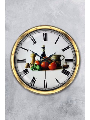 Kasva Concept Hediyelik 40 cm Gold Metal Mutfak Duvar Saati