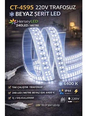 Dmc 220V Trafosuz Yapışkanlı Dış Mekan Şerit LED – Beyaz 3 M / 5 M