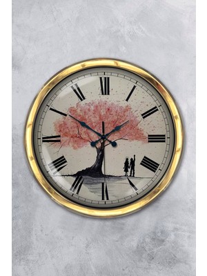 Kasva Concept 40 cm Gold Metal Pembe Ağaç Duvar Saati
